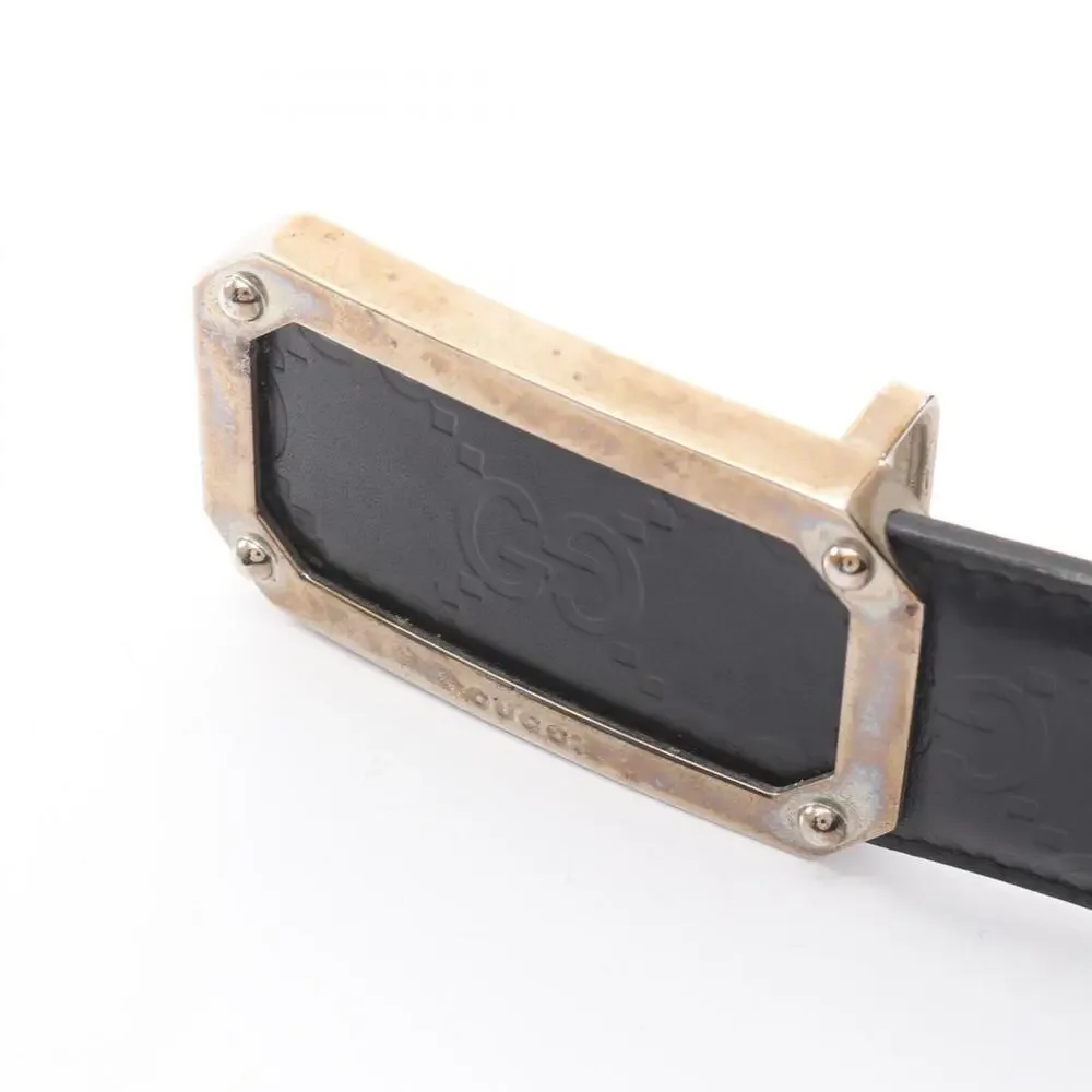 Gucci Black Embossed Leather Belt with Gold-Tone Buckle